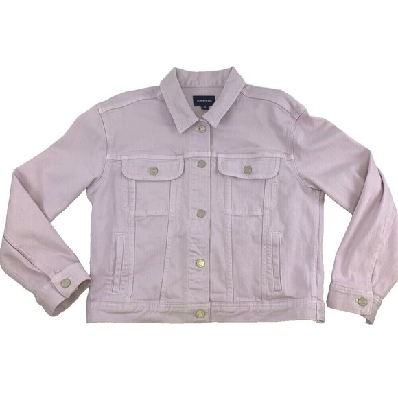 J Crew Garment Dyed Denim Jacket Pink Cropped L7219 Button Collared Women Medium - Picture 1 of 12